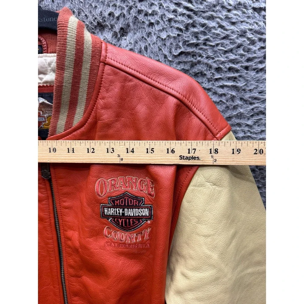 Vintage Harley-Davidson Genuine Leather Varsity Jacket Red Beige Mens Size L